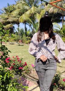 Stylish Leaf Print Button-Up Blouse