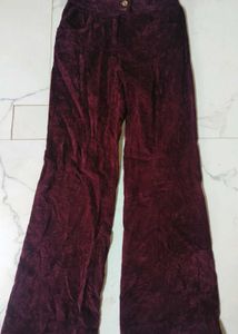 Burgundy Velvet Bell Bottom Pants