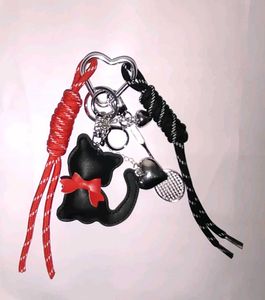 Leather Cat braided Keychain Set with accessories