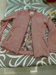 Chic Pink Faux Suede Jacket with Floral Lining