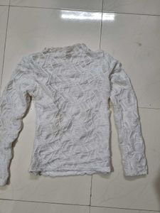 White Textured Mock Neck Top