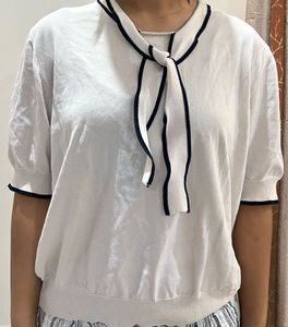 White Knit Korean style Top with  Trim