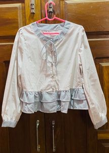 Chic Ruffled Front Tie Blouse