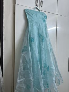 Strapless Baby Blue Embellished Dress