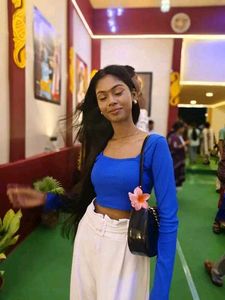 Blue Square Neck Long Sleeve Crop Top