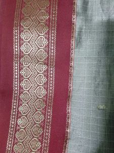 Elegant Grey Saree with Maroon Border