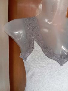 Grey Lace Trim Camisole Top
