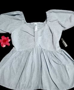 Cute Blue Striped Peplum Top