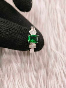 Emerald &amp; Diamond Heart Ring 925 silver