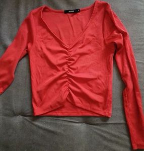 Orange Ruched Long Sleeve Top