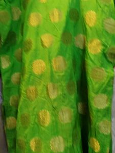 Vibrant Green Kurta with Gold Polka Dots