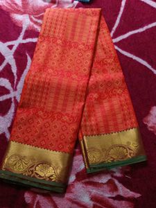 Beautiful Orange and Gold Silk Saree