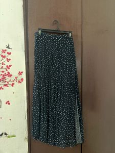 Black Polka Dot Pleated Midi Skirt