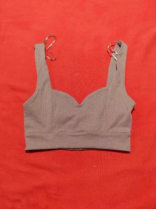 ZARA Ribbed Seamless Crop Top – Gray – Size L
