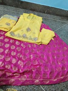 Vibrant Yellow &amp; Pink Lehenga Choli