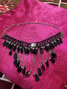 2 Boho Chic Black Sequin Choker Necklace
