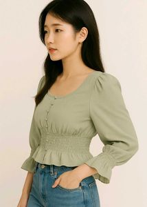 🔴FREE DELIVERY 🔴Sage Green Korean Smocked Top