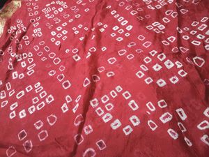 Red Bandhani Duppata with Golden Border