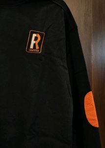 Black Crew Neck Sweatshirt with Orange Accents