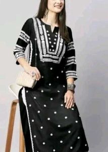 New White Kurta with Black Embroidery