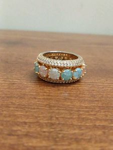 natural semi precious Gemstone & Pave Diamond Ring