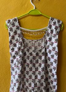 White Kurta with Floral Print