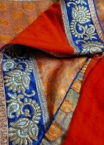 Beautiful Red &amp; Orange Saree with Embellished Bord