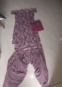 purple Printed Kurta Set with Dupatta