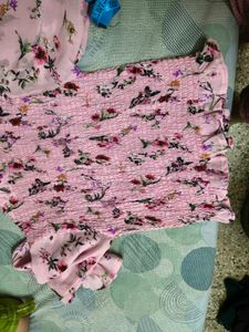 Pink Floral Smocked Crop Top in 30-32 size