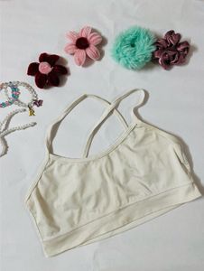 Cream Sports Bra with Cute Accessories