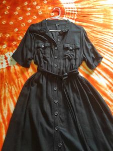 Shirt style Black midi dress