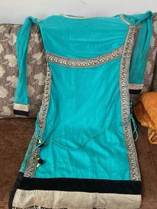 Elegant Teal Embroidered Kurta Set with Dupatta Ku