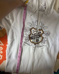 White Graphic Zip-Up Hoodie jacket