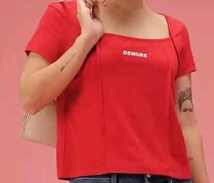 Red Square Neck Casual Top