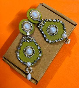 New Fabric Hand Made Earrings Colour Madhi Green