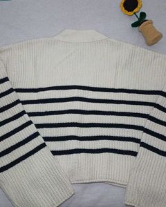Striped Cropped Knit Cardigan