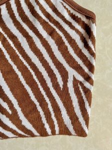 Brown &amp; White Zebra Print Crop Top