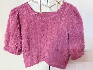 Pink Textured Puff Sleeve Top