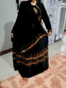 Elegant Black &amp; Gold Embellished Gown