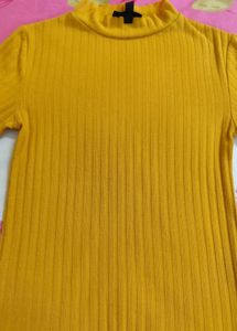 Mustard Yellow Ribbed Mock Neck Top