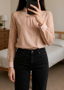 Pintresty Korean Top With Lace Sleeves
