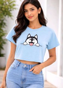 Cute Husky Graphic Crop Top