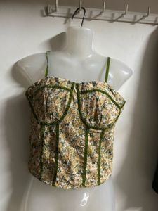 Floral Corset Top with Green Trim