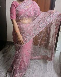 Elegant Pink Embroidered Saree