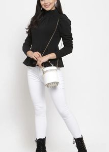 Chic Black Puff Sleeve Turtleneck Top