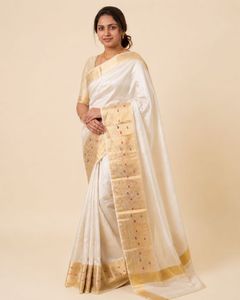 Elegant Cream Silk Saree with Gold Border