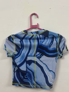 Blue Patterned Crop Top
