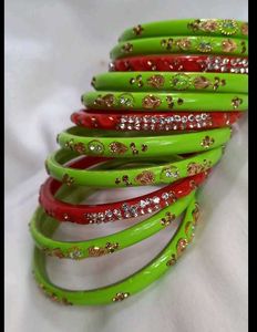 Green & Red Bangles with Embellishments