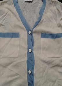 y2k cute White Knit Top with Blue Trim