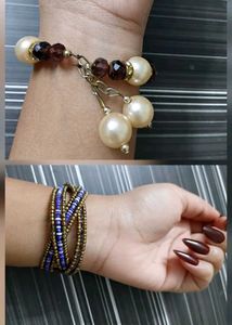 Set of 2 Beaded & Pearl Bracelet